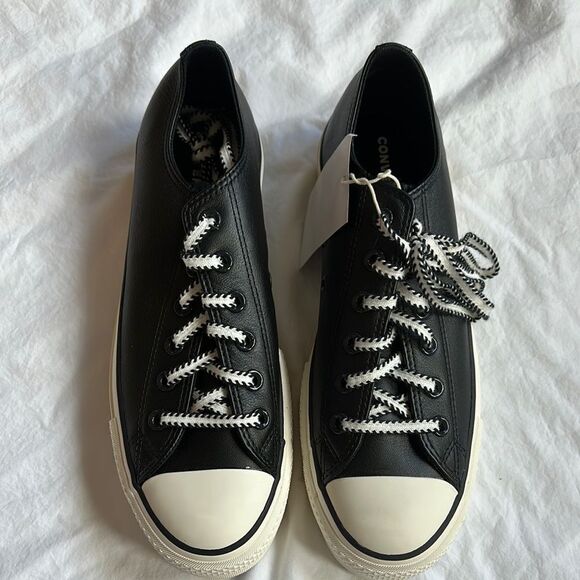 Converse Black Sneakers with White Rubber Toe Cap and Laces - Picture 1 of 8